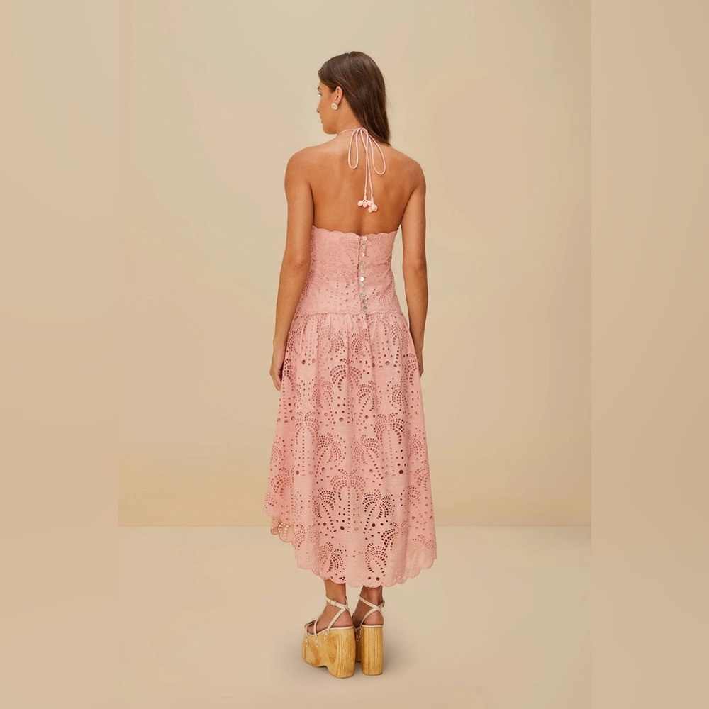 FARM RIO Blush Pink Palm Tree Eyelet Midi Dress - Picture 4 of 4